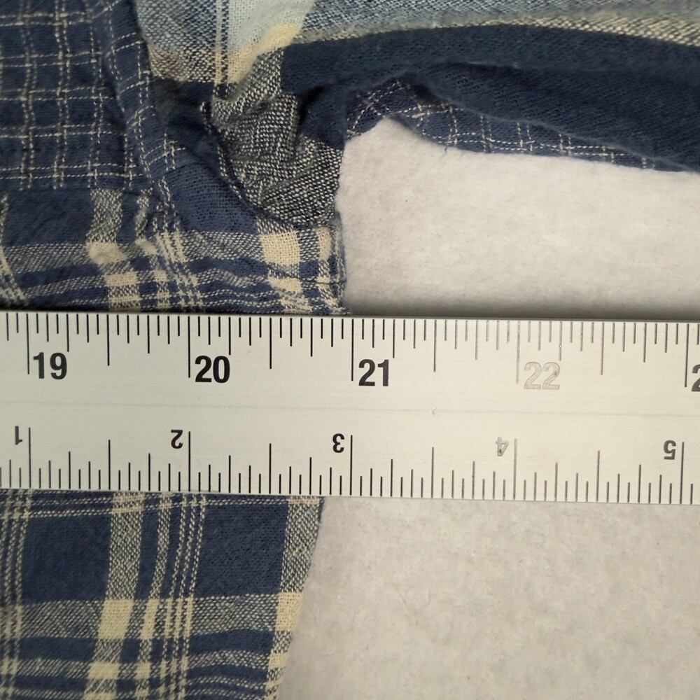 LAUREN RALPH LAUREN Patchwork Plaid Shirt Cotton Linen Button Front Blue Size M - Picture 6 of 13